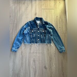 Frame Denim Blue Cropped Jacket With Raw Hem Size XS